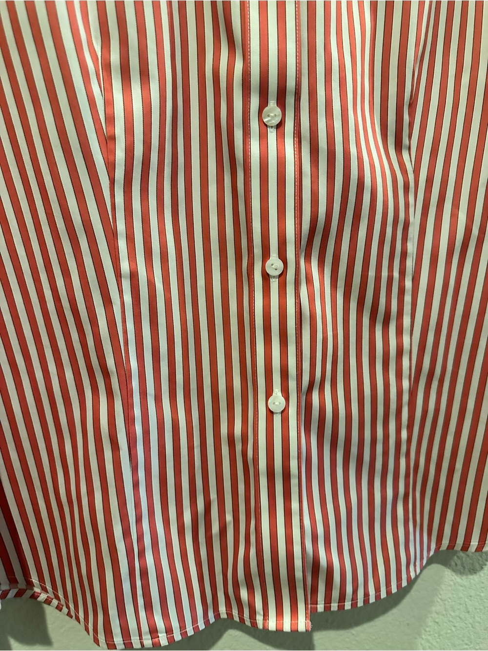 Foxcroft Red and White Vertical Stripe Button-Down Shirt - Picture 3 of 6